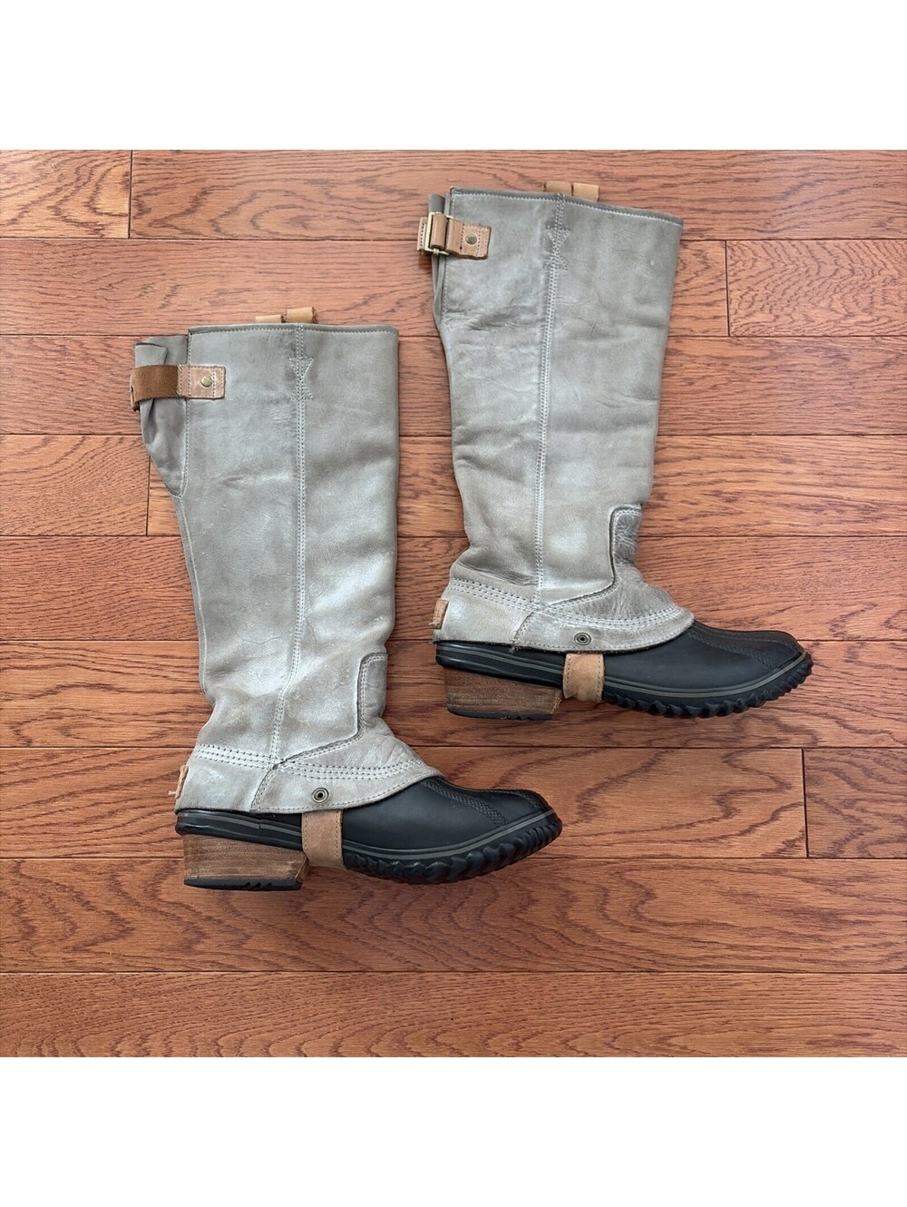 Sorel Women’s 7 Leather Tall Boots Gray Black Waterproof Riding Equestrian